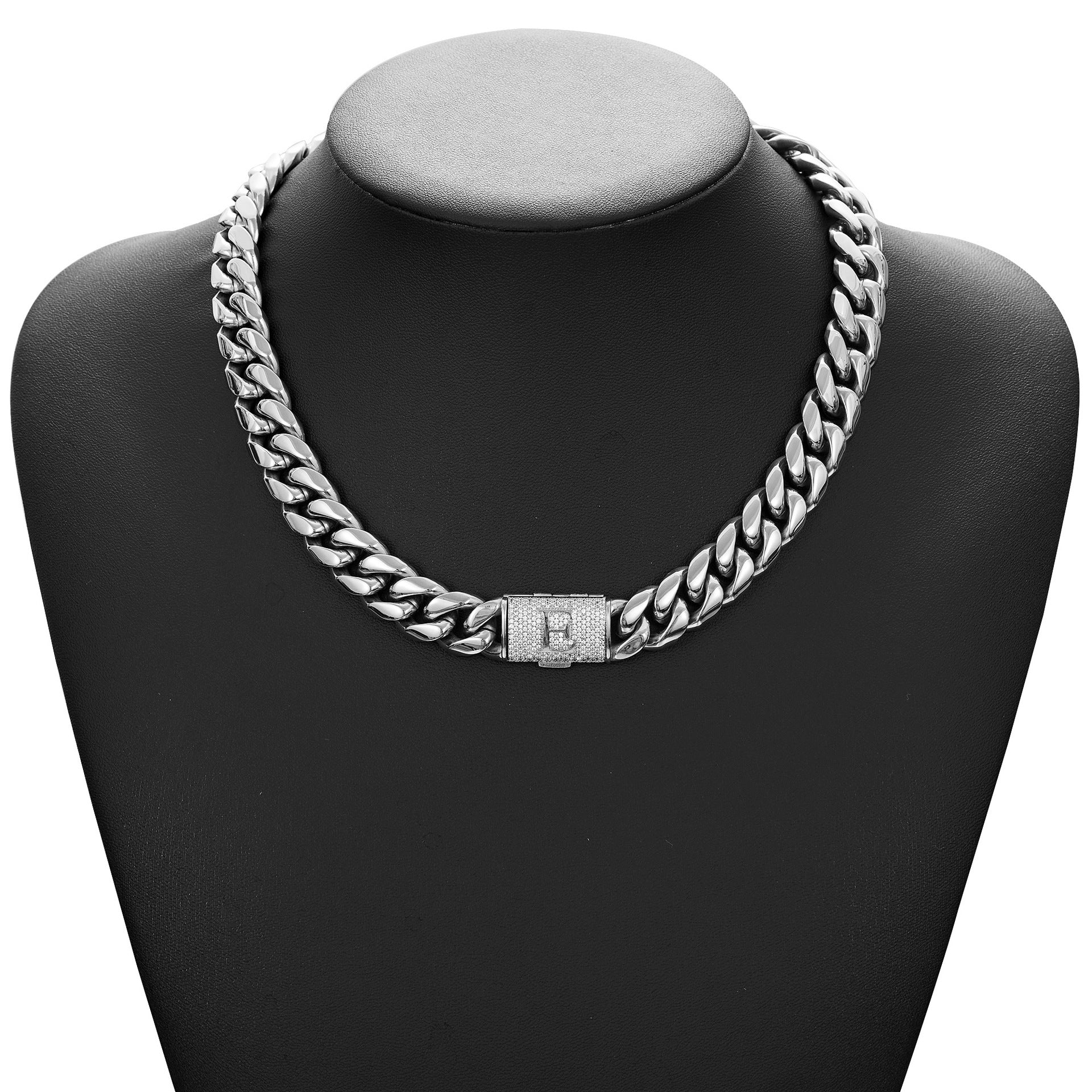 14mm Cuban Link Set - A-M Custom Initial Iced Out Clasp，18K Gold