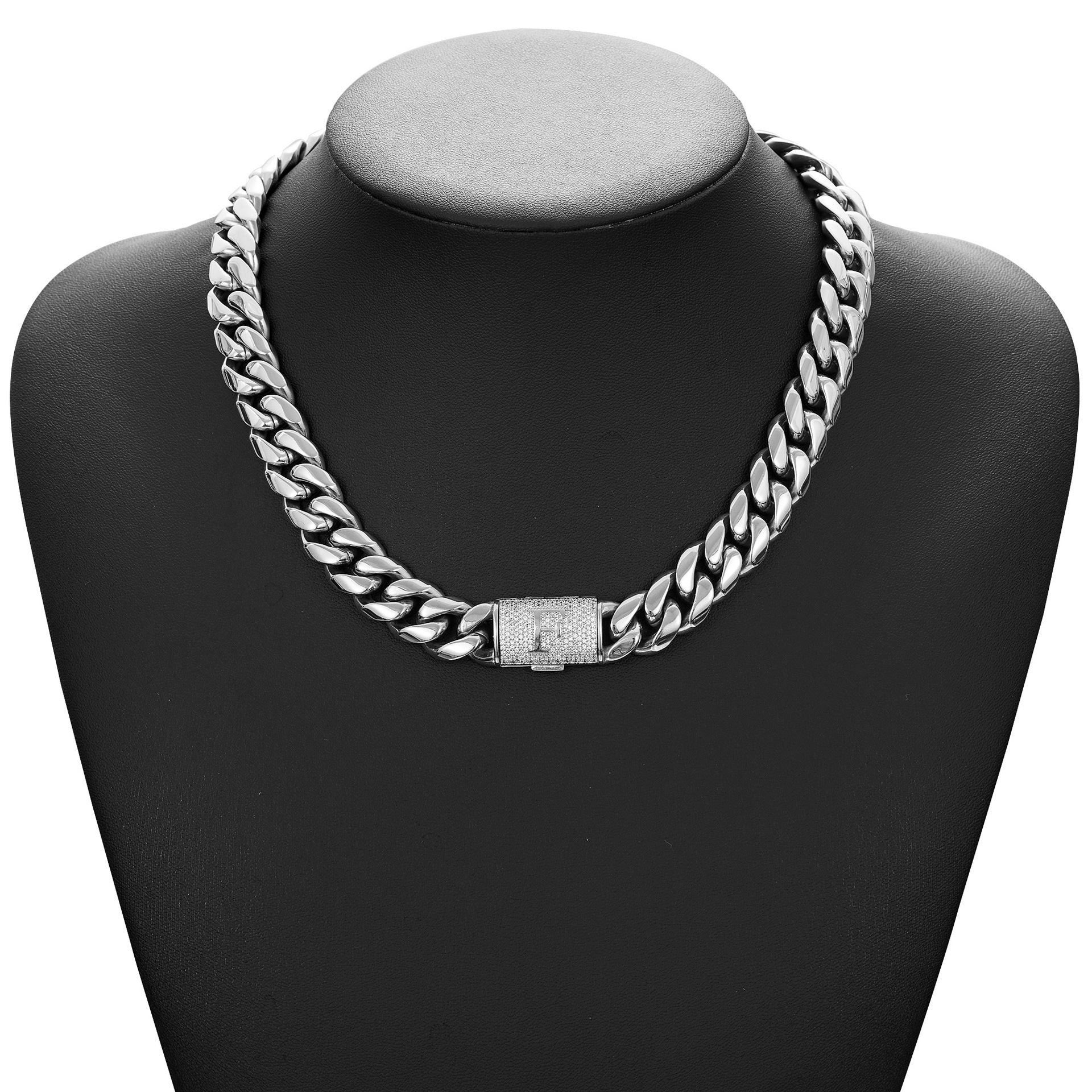 14mm Cuban Link Set - A-M Custom Initial Iced Out Clasp，18K Gold