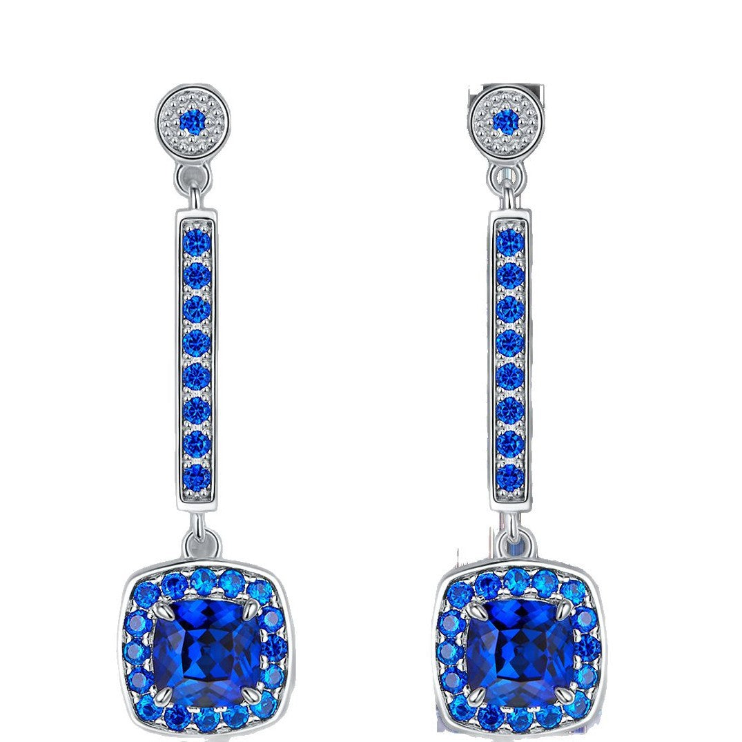 Exquisite Lab-Grown Sapphire  S925 Sterling 18K Gold Plated Square Sugar-Loaf Drop Earrings - Sparkling Blue Elegance