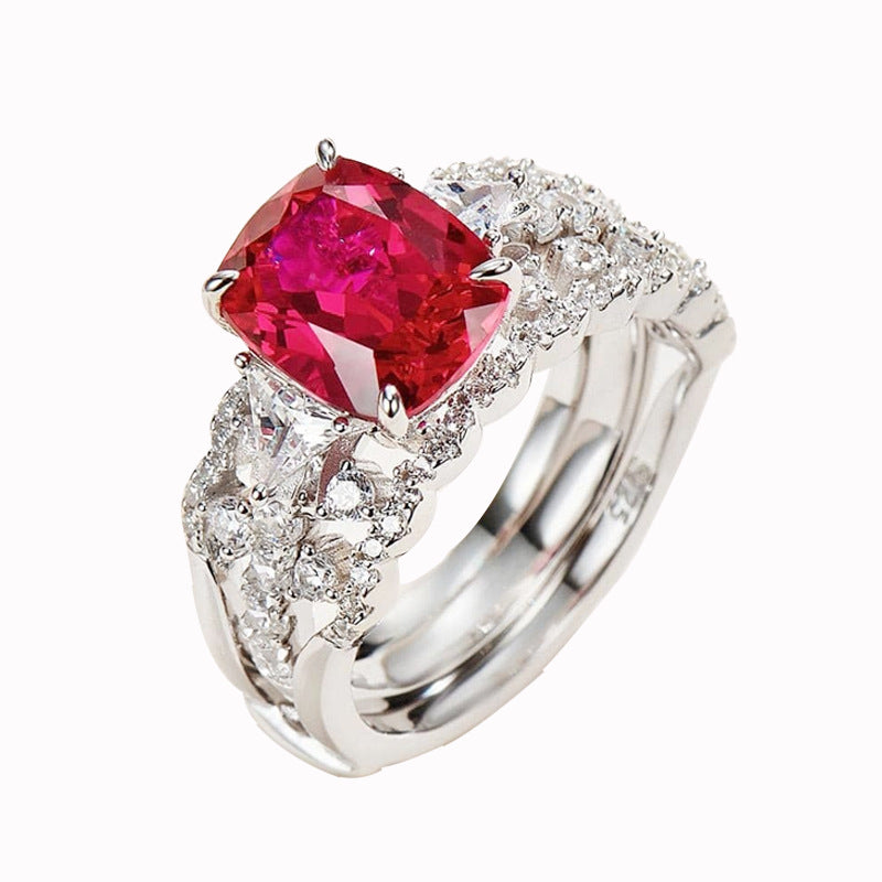 Luxurious Lab-Grown Ruby S925 Silver with 18K White Gold Plating Ring - Dazzling Sparkle, Exuding Elegant Charm
