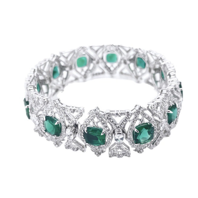 Luxurious Lab-Grown Emerald S925 Silver with 18K Gold Plating Bracelet - A Radiant Choice, Exuding Elegant Charm
