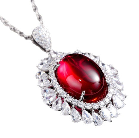 Luxurious Lab-Grown Ruby S925 Silver with 18k Gold Plating Pendant Necklace, Sparkling and Charming, Exuding Elegance