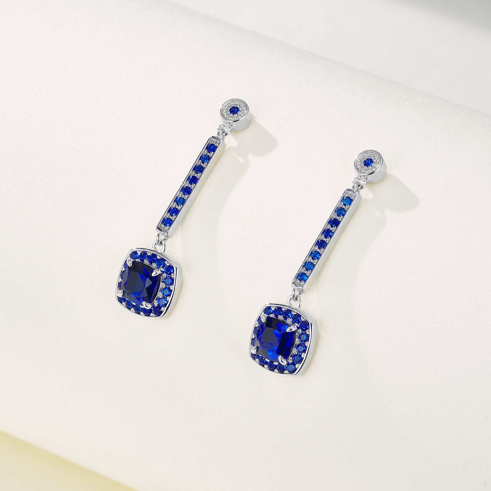 Exquisite Lab-Grown Sapphire  S925 Sterling 18K Gold Plated Square Sugar-Loaf Drop Earrings - Sparkling Blue Elegance