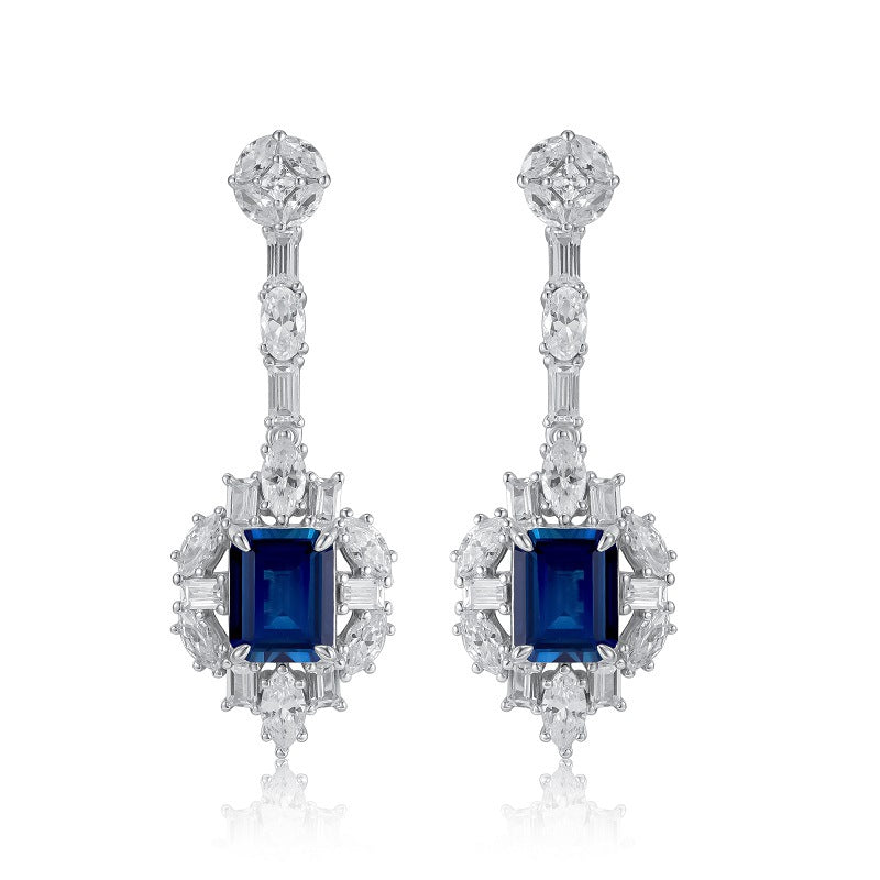 Luxurious Sparkle Lab-Grown Sapphire with  S925 Sterling 18K Gold Plating and Dazzling Diamond Earrings - An Elegant Must-Have