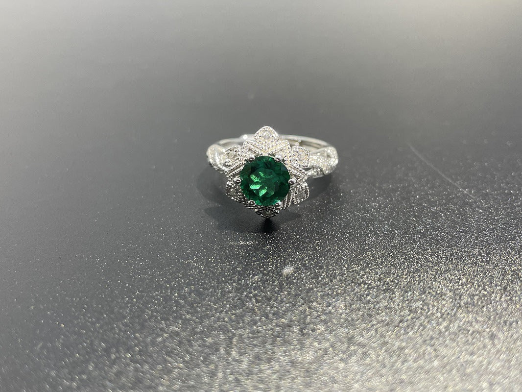 Luxurious Lab-Grown Emerald S925 Sterling Silver Plated with 18K Gold Ring - Dazzling Floral Design, Shine on Your Fingertips!