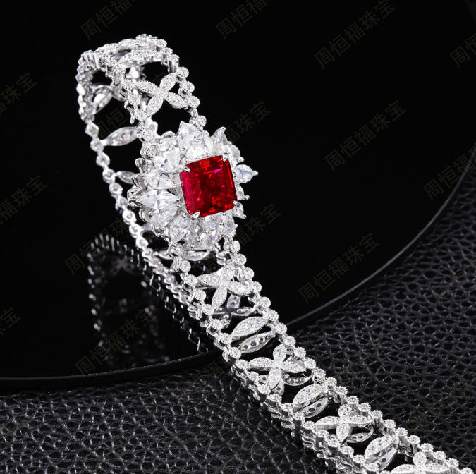 Cross-border new heavy industry design cultivation emerald Papalabao necklace S925 silver cultivation colored treasure necklace necklace