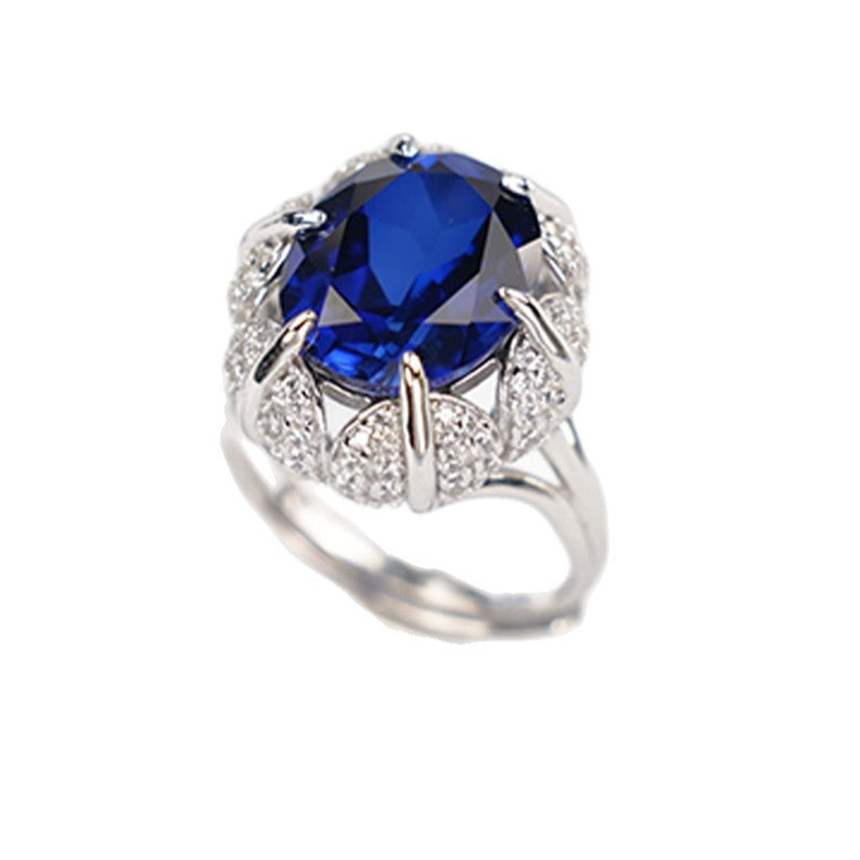 Dazzling Lab-Grown Sapphire with  S925 Sterling 18K Gold Plating and Diamond-Accented Ring - A Luxurious Choice Exuding Noble Elegance
