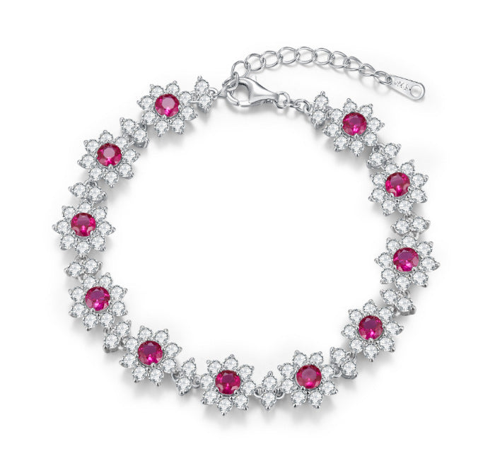 Luxurious Lab-Grown Sapphire S925 Silver with 18K Gold Plating Bracelet — Sparkling Floral Design, Exuding Elegant Charm
