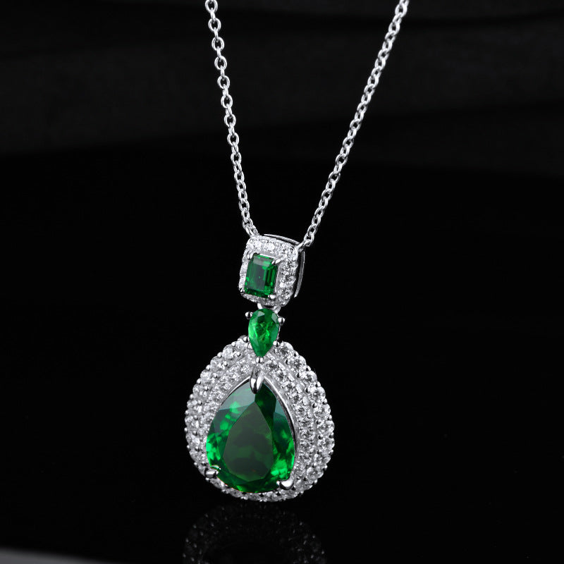Zhou Hengfu Jewelry S925 Silver, Emerald 2021 New Amazon Cross-border, Elegant and Generous, Necklace, Women