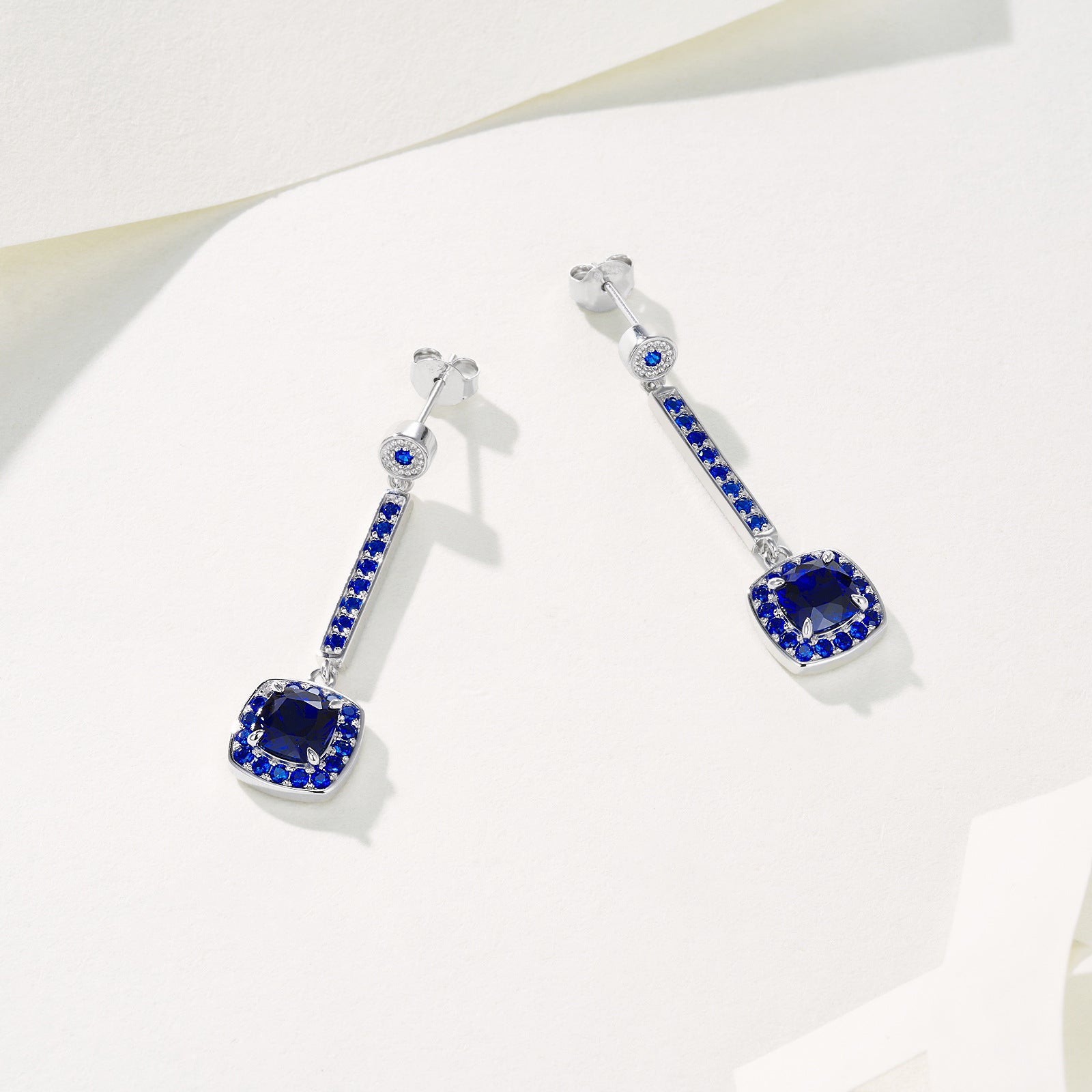 Exquisite Lab-Grown Sapphire  S925 Sterling 18K Gold Plated Square Sugar-Loaf Drop Earrings - Sparkling Blue Elegance