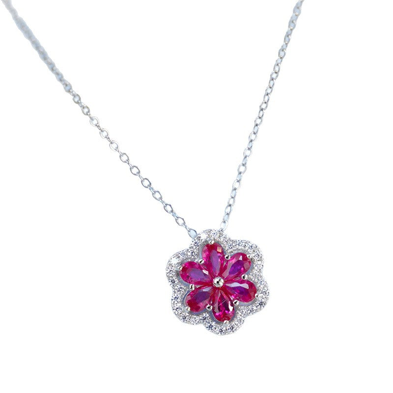 Sparkling Lab-Grown Ruby Floral Pendant | S925 Silver Plated with 18K Gold, Exuding Luxurious Charm