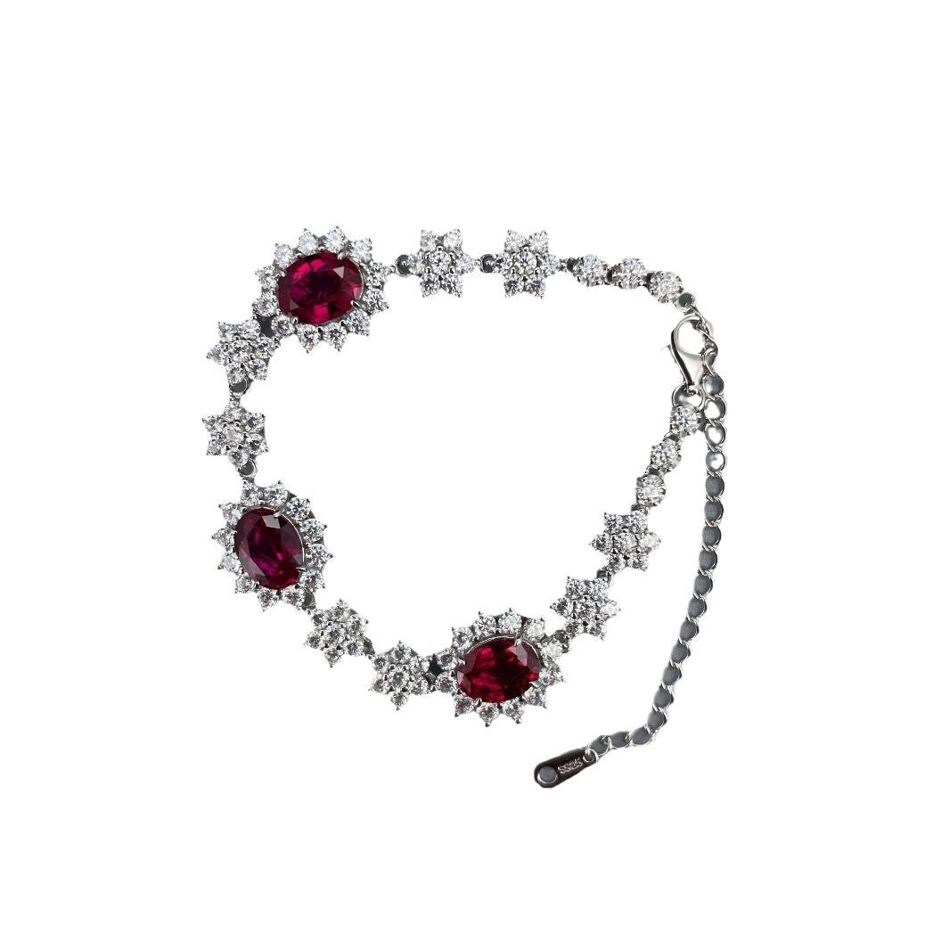Luxurious Lab-Grown Ruby S925 Silver with 18k Gold Plating Bracelet - Sparkling Floral Design, Exuding Elegant Charm