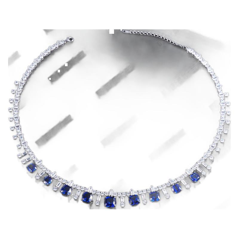 Luxurious Lab-Grown Sapphire S925 Silver with 18K Gold Plating Necklace - Dazzling and Elegant