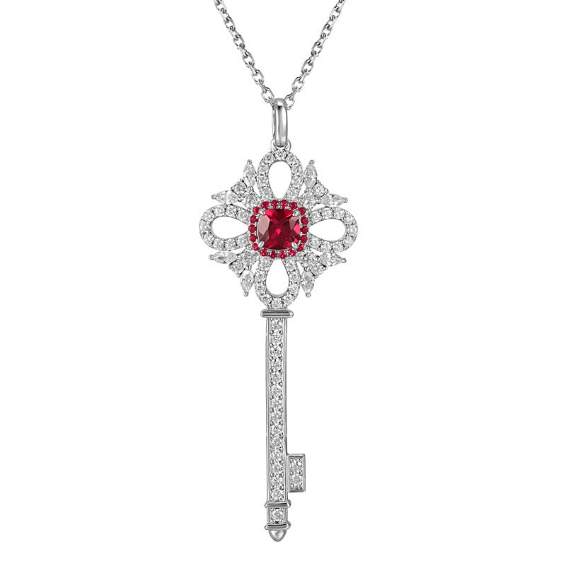 Elegant Lab-Grown Ruby S925 Silver with 18k Gold Plating Key-shaped Necklace - A Shining Choice, Exuding Noble Charm
