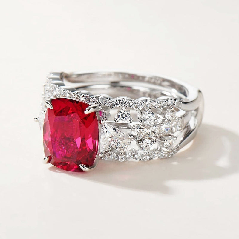 Luxurious Lab-Grown Ruby S925 Silver with 18K White Gold Plating Ring - Dazzling Sparkle, Exuding Elegant Charm