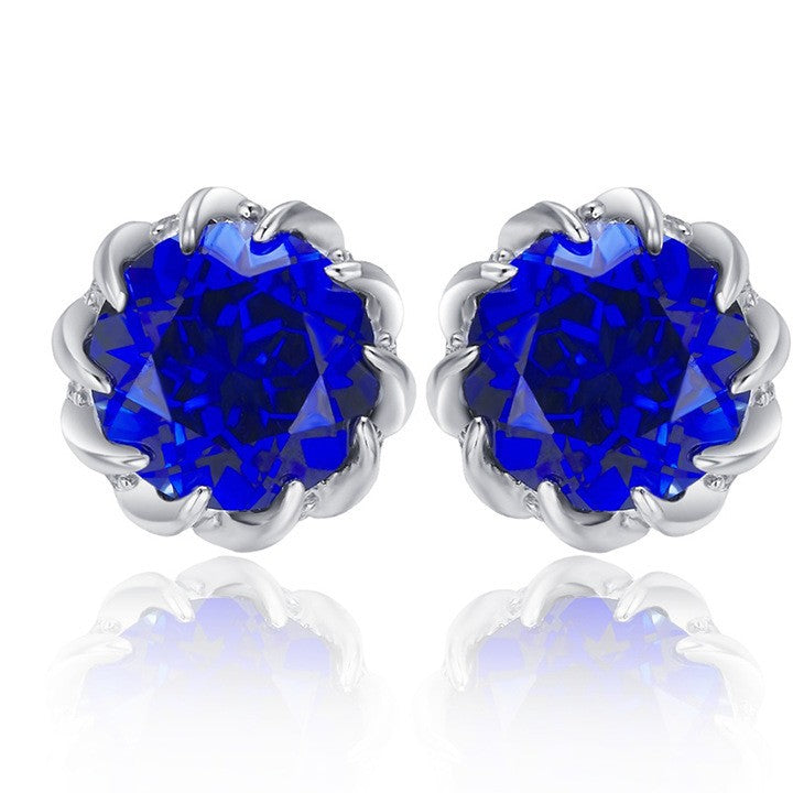 Stunning Lab-Grown Sapphire  S925 Sterling 18K Gold Plated Silver Diamond-Accented Stud Earrings Your Glamorous Choice