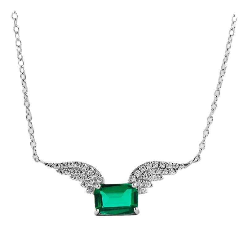 Dreamy Angel Wings! Lab-Grown Emerald with S925 Silver Plated 18K Gold Necklace, Shine Your Charm