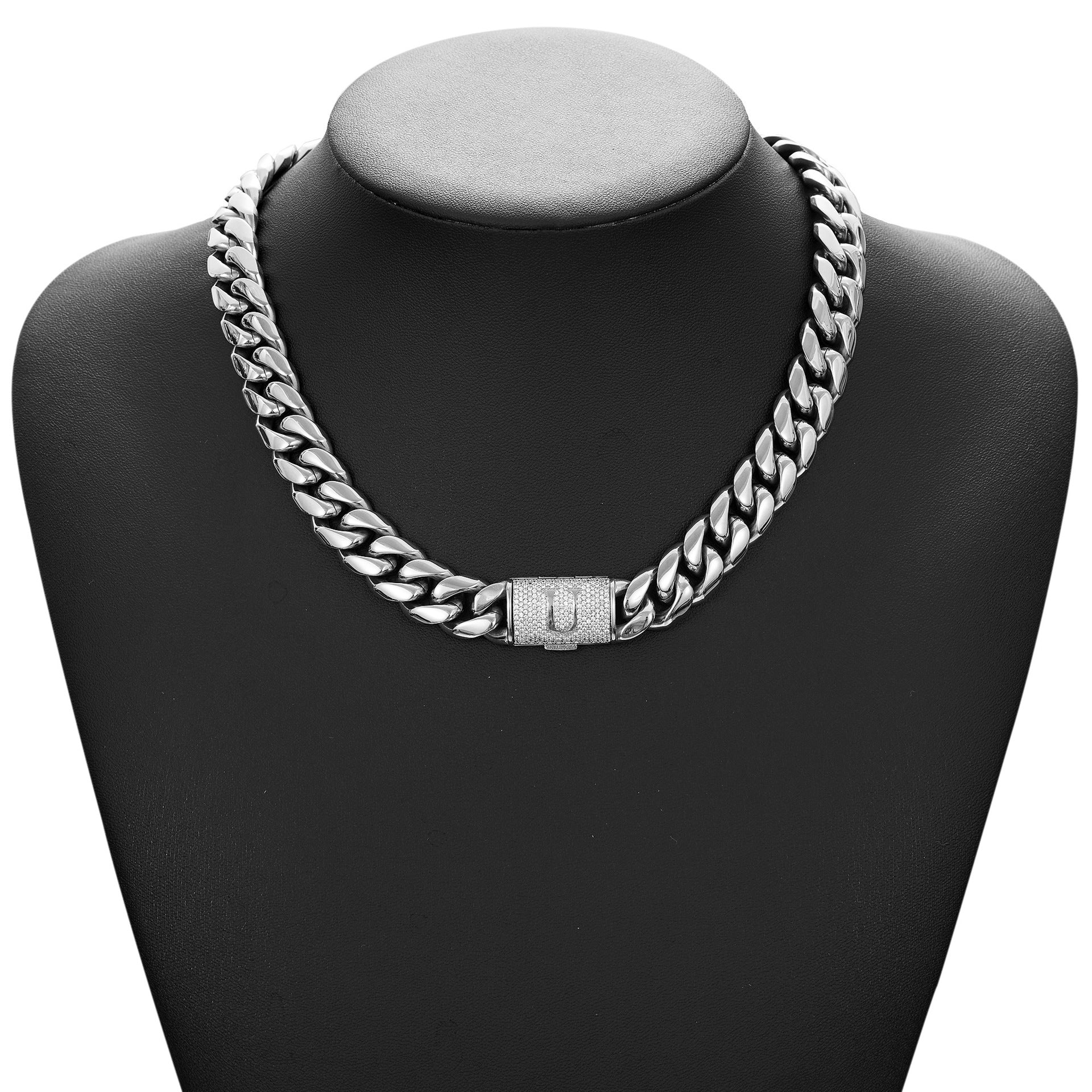 14mm Cuban Link Set - N-Z Custom Initial Iced Out Clasp，18K Gold