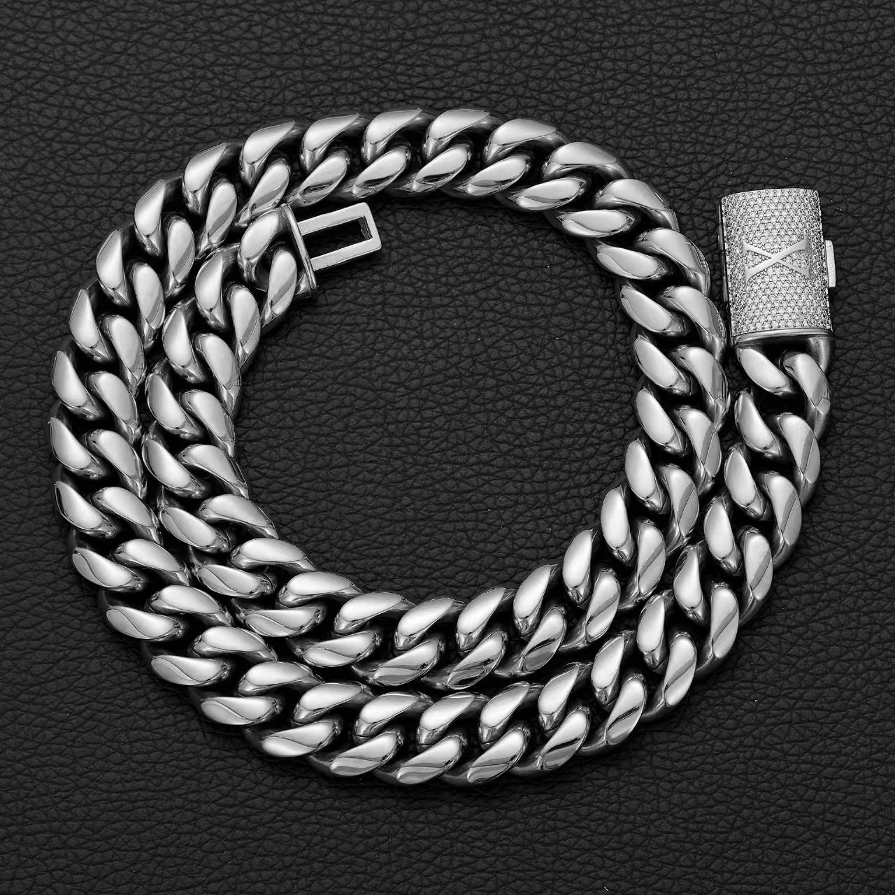 14mm Cuban Link Set - N-Z Custom Initial Iced Out Clasp，18K Gold