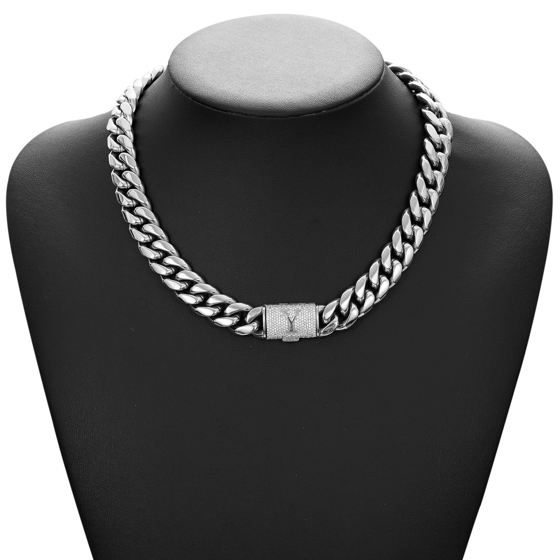 14mm Cuban Link Set - N-Z Custom Initial Iced Out Clasp，18K Gold