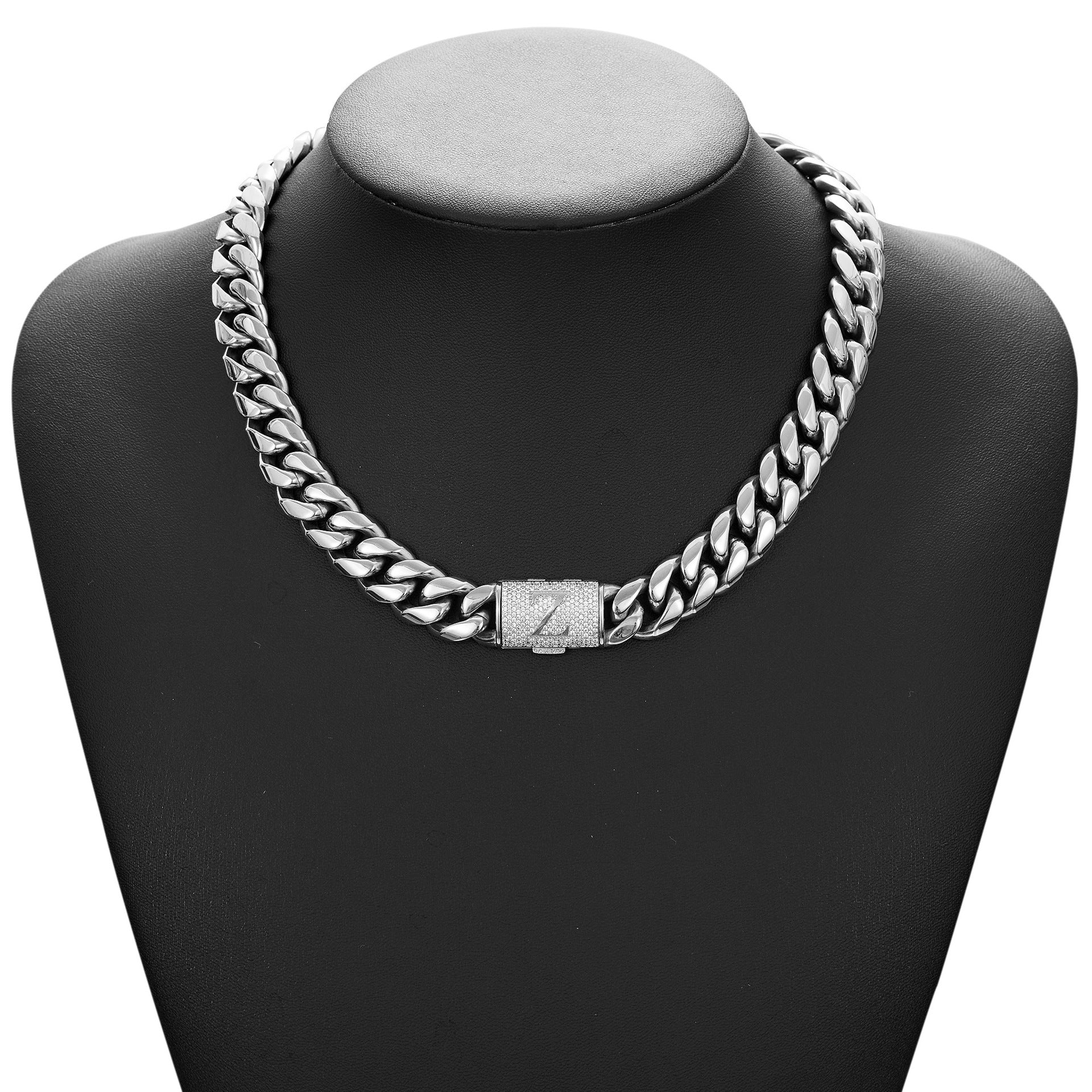 14mm Cuban Link Set - N-Z Custom Initial Iced Out Clasp，18K Gold