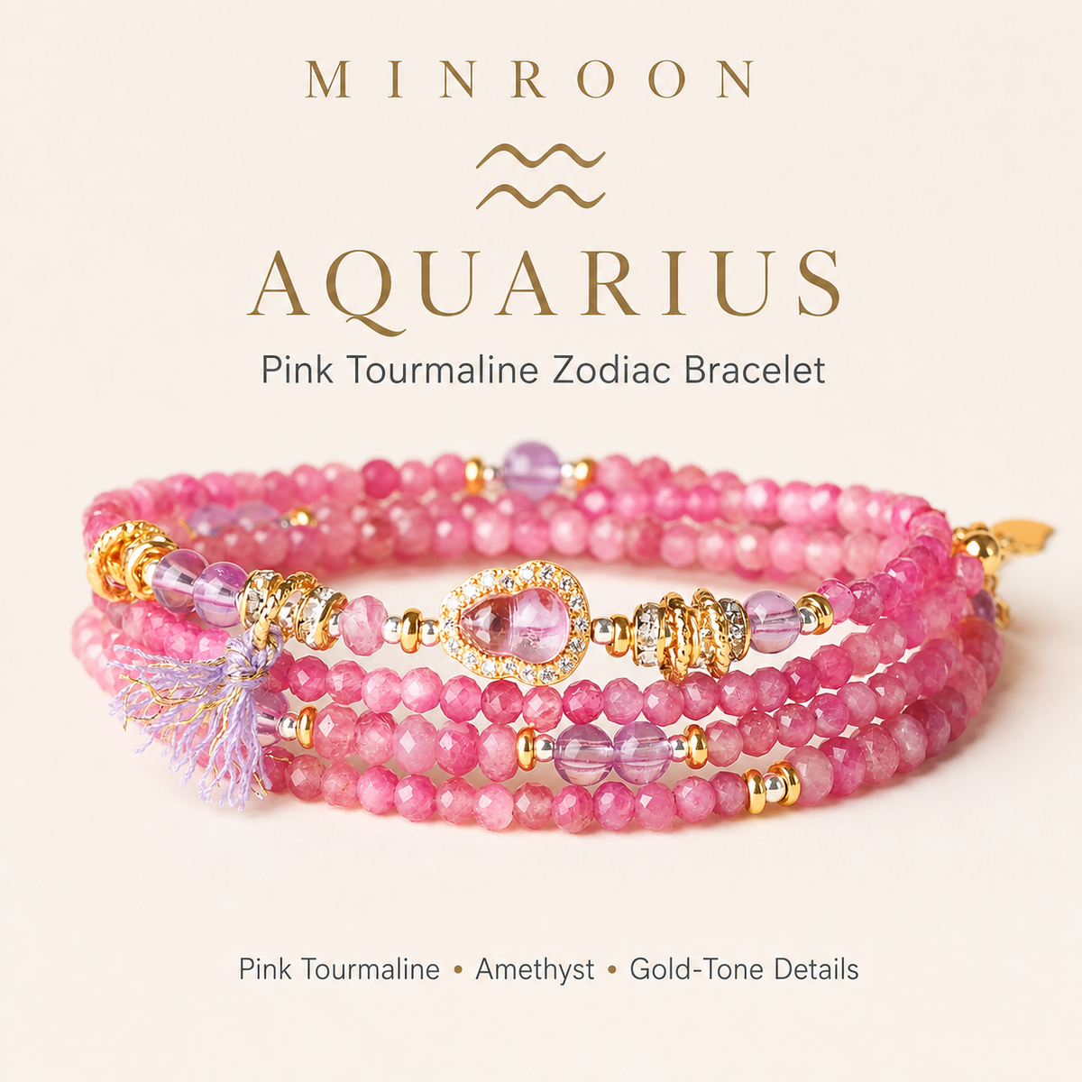 Aquarius Pink Tourmaline Zodiac Bracelet