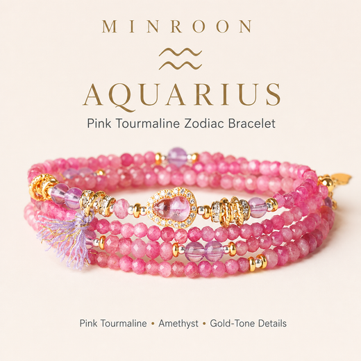 Aquarius Pink Tourmaline Zodiac Bracelet