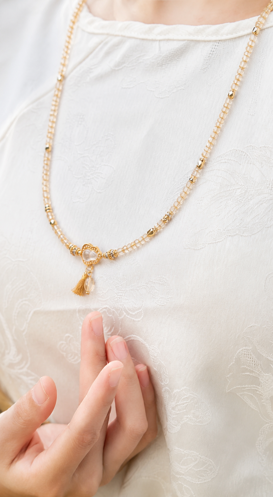Aries natural citrine and clear quartz bracelet styled as a necklace