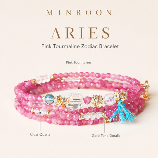 Aries Pink Tourmaline Zodiac Bracelet