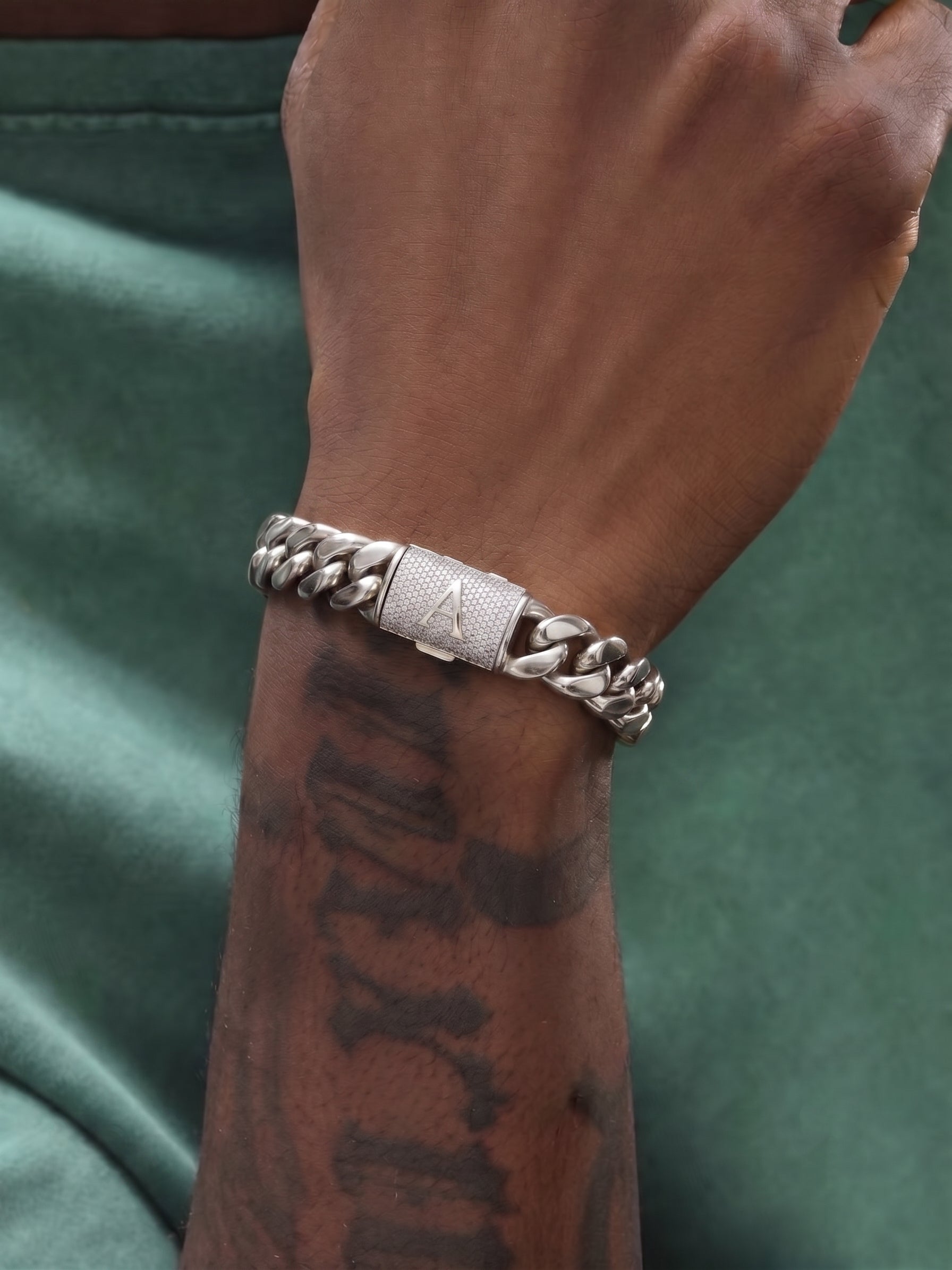 14mm Cuban Link Set - A-M Custom Initial Iced Out Clasp，18K Gold