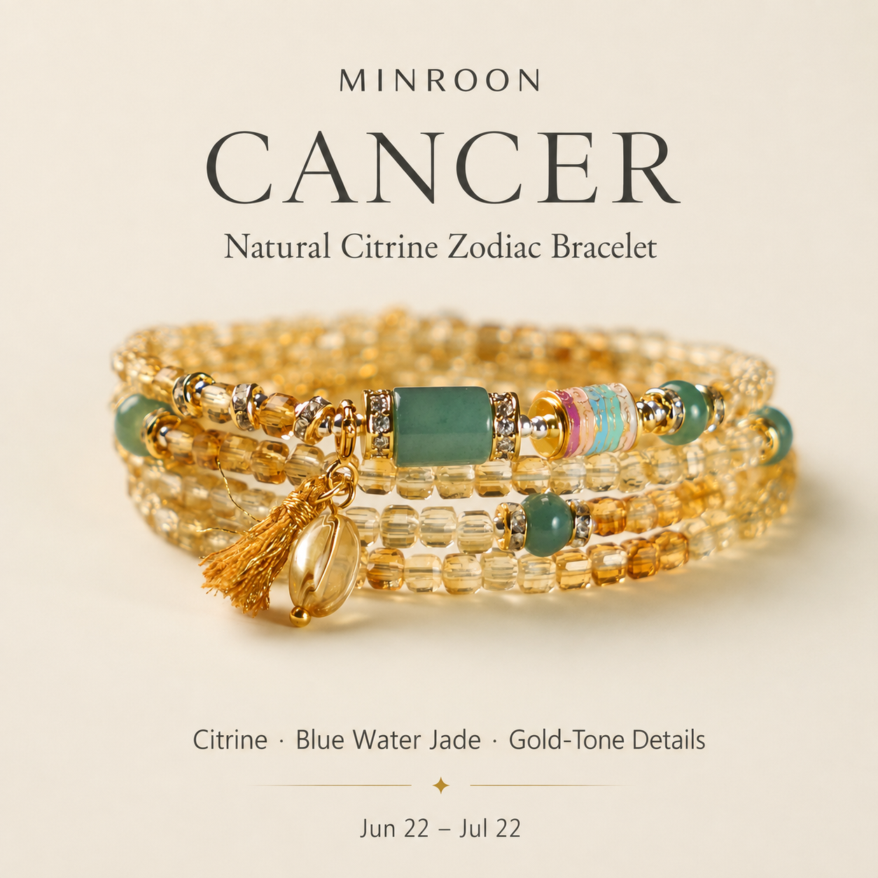 Cancer natural citrine zodiac bracelet by MINROON
