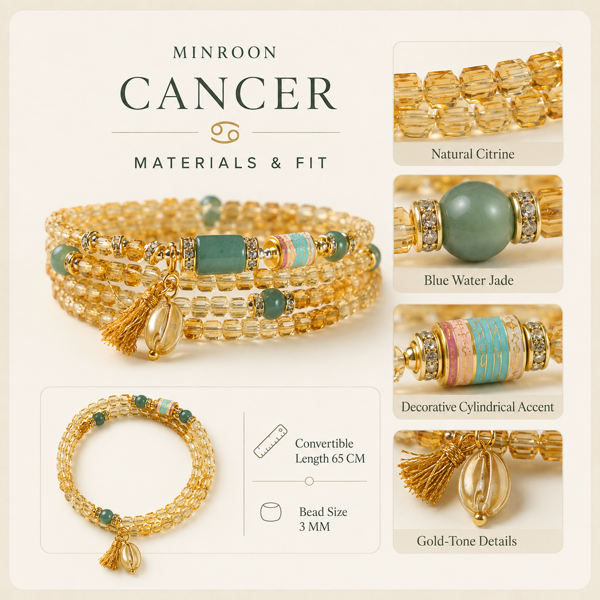 Cancer bracelet materials and details