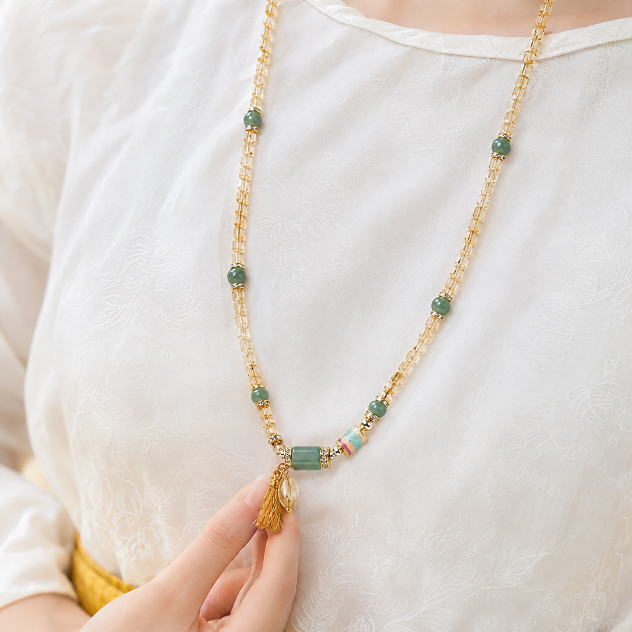 Cancer natural citrine bracelet styled as a necklace