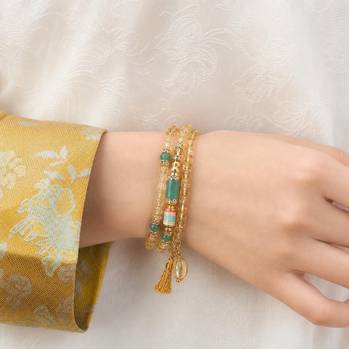 Cancer natural citrine zodiac bracelet worn on wrist
