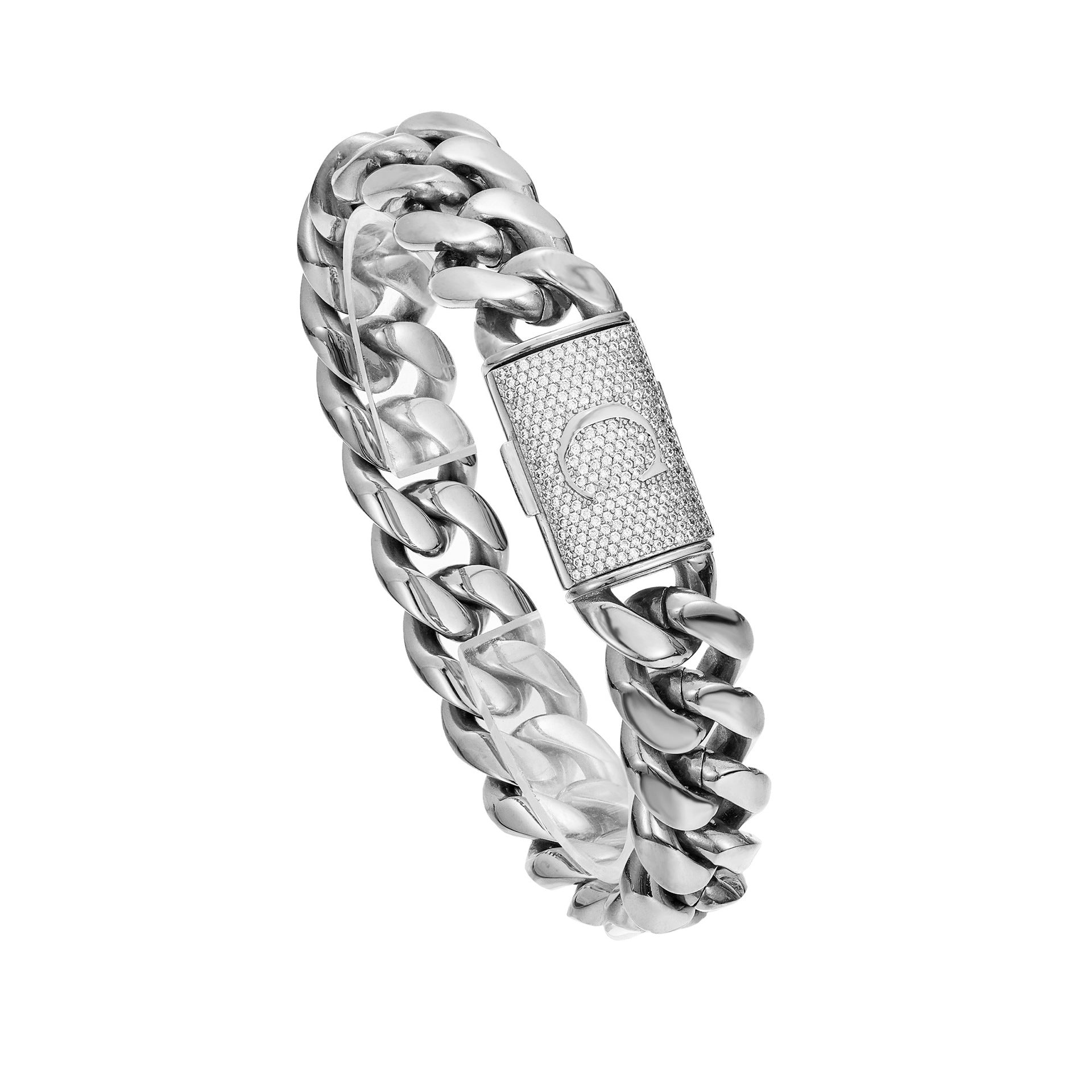 14mm Cuban Link Set - A-M Custom Initial Iced Out Clasp，18K Gold