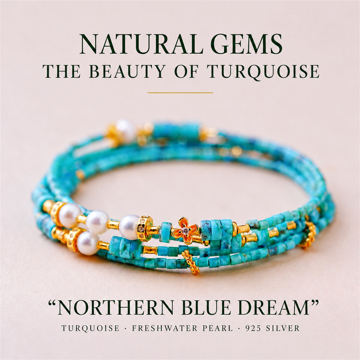 Northern Blue Dream turquoise and pearl convertible necklace bracelet