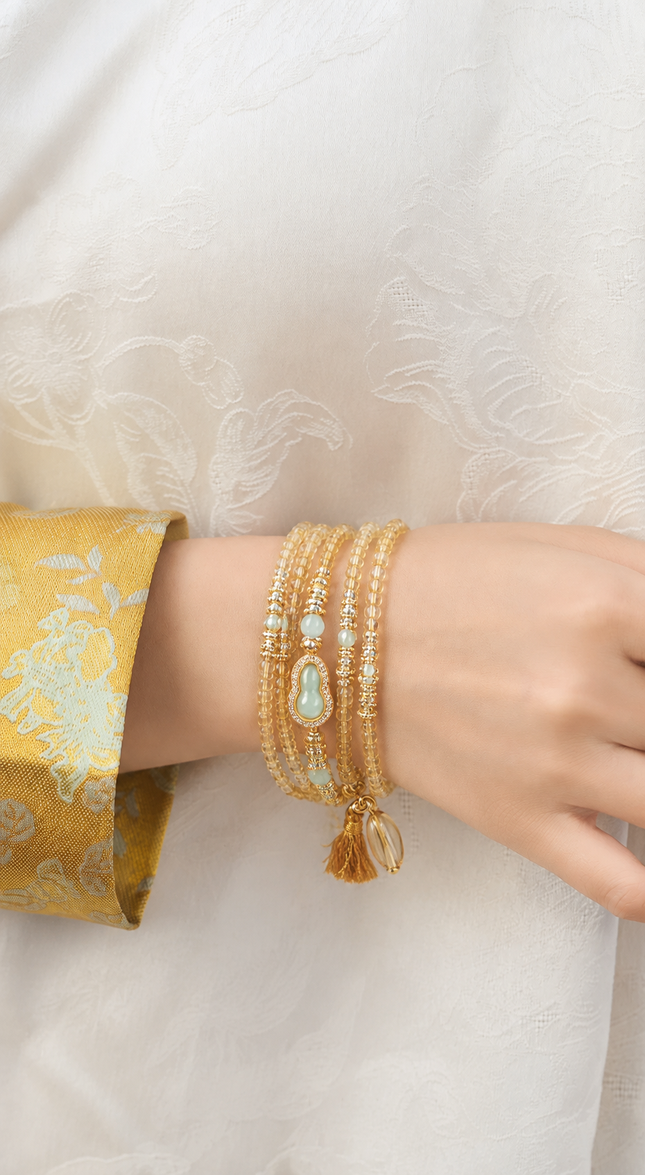 Gemini citrine bracelet worn on wrist