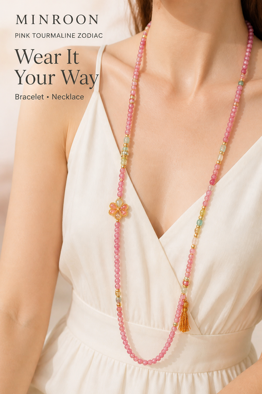 Gemini convertible bracelet worn as necklace
