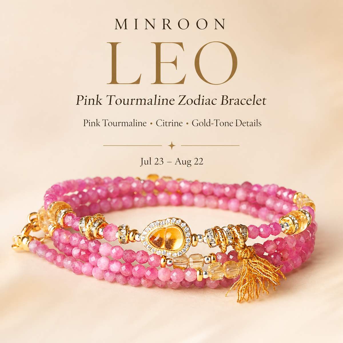 Leo Pink Tourmaline Zodiac Bracelet