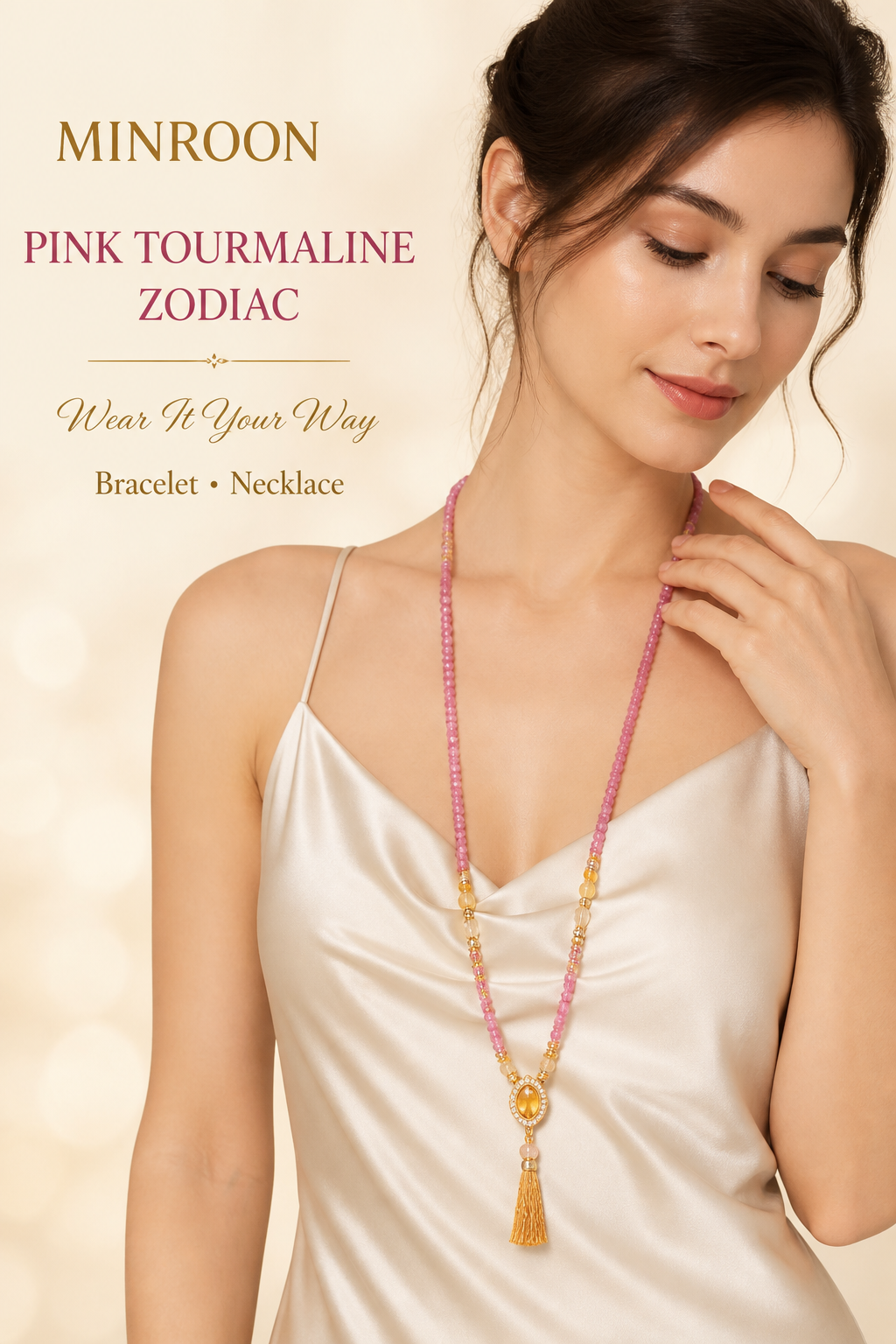 Leo convertible bracelet worn as necklace