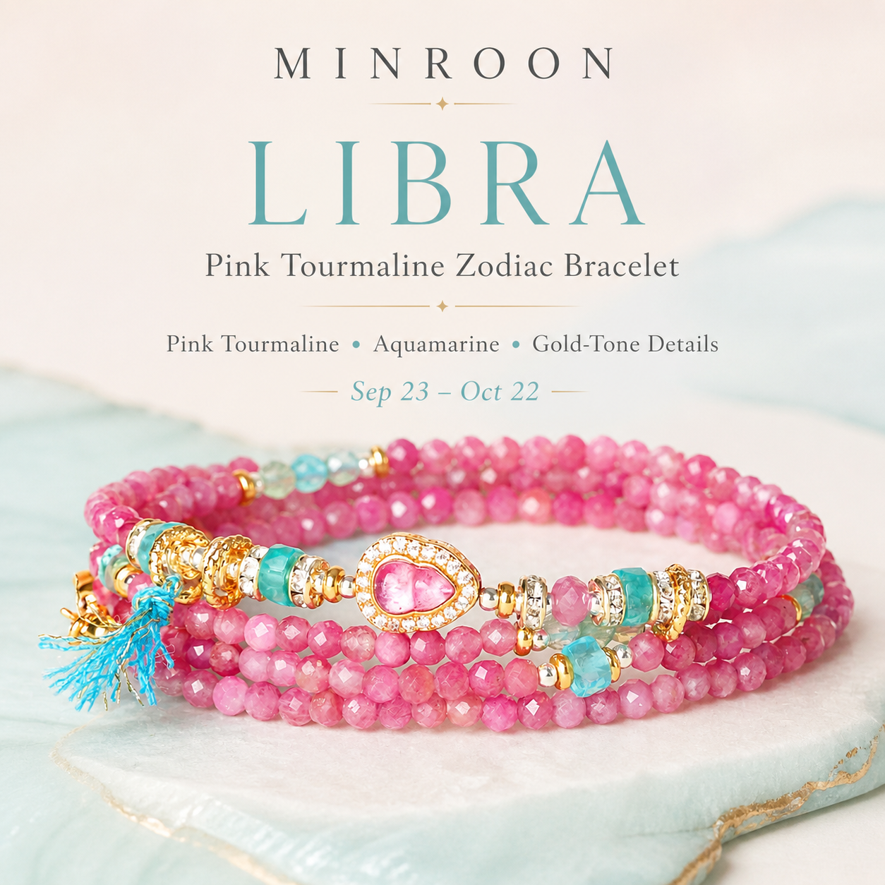 Libra Pink Tourmaline Zodiac Bracelet