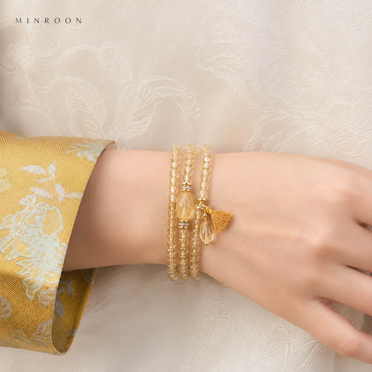 Libra citrine zodiac bracelet worn on wrist
