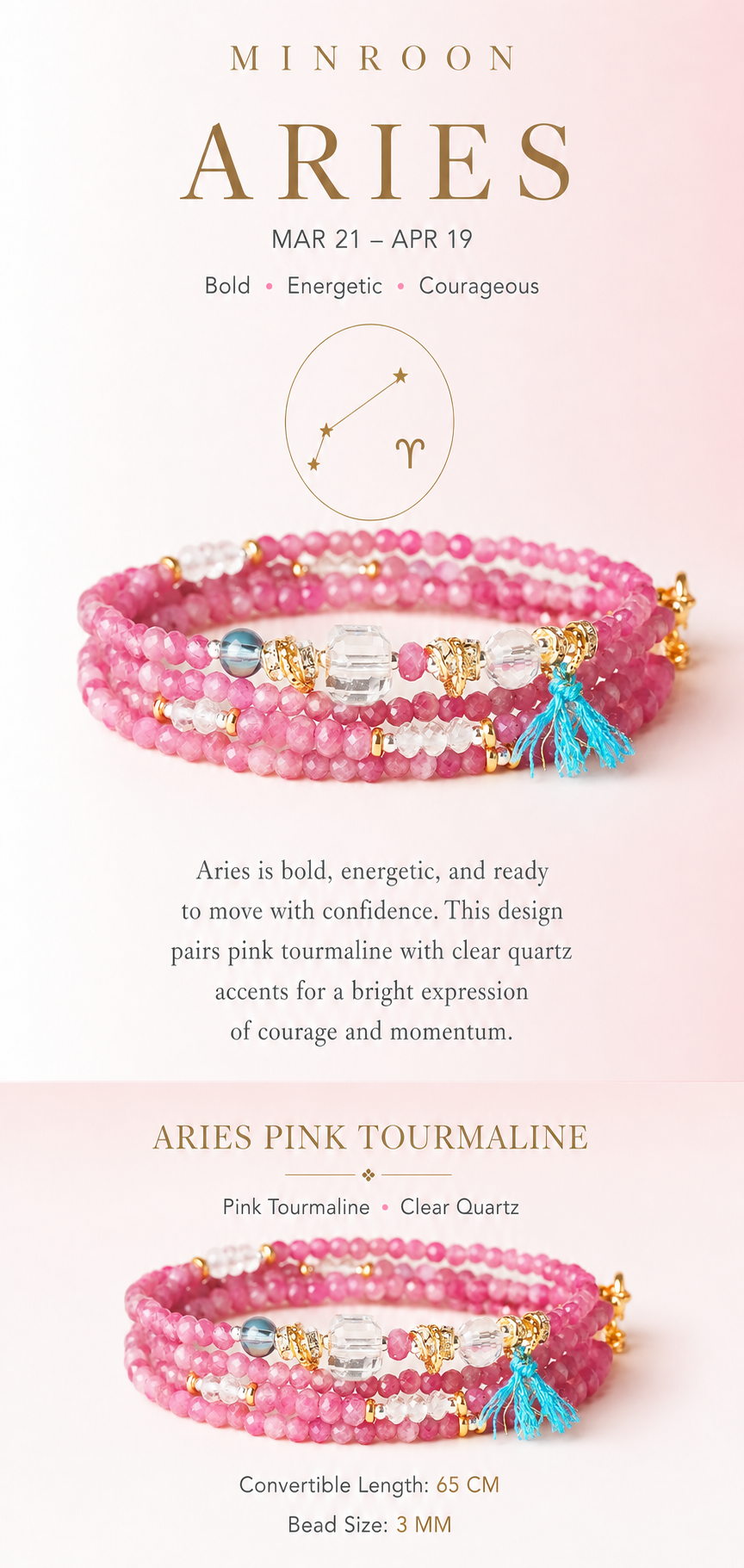 Aries Pink Tourmaline Zodiac Bracelet story and specifications