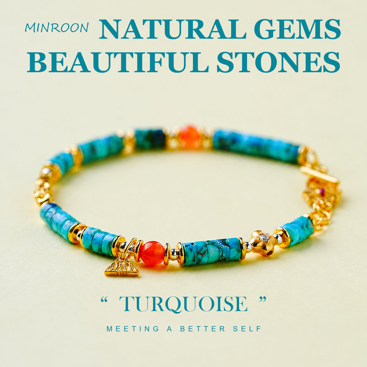 Blue Sand Dream turquoise and red agate bracelet editorial cover by MINROON
