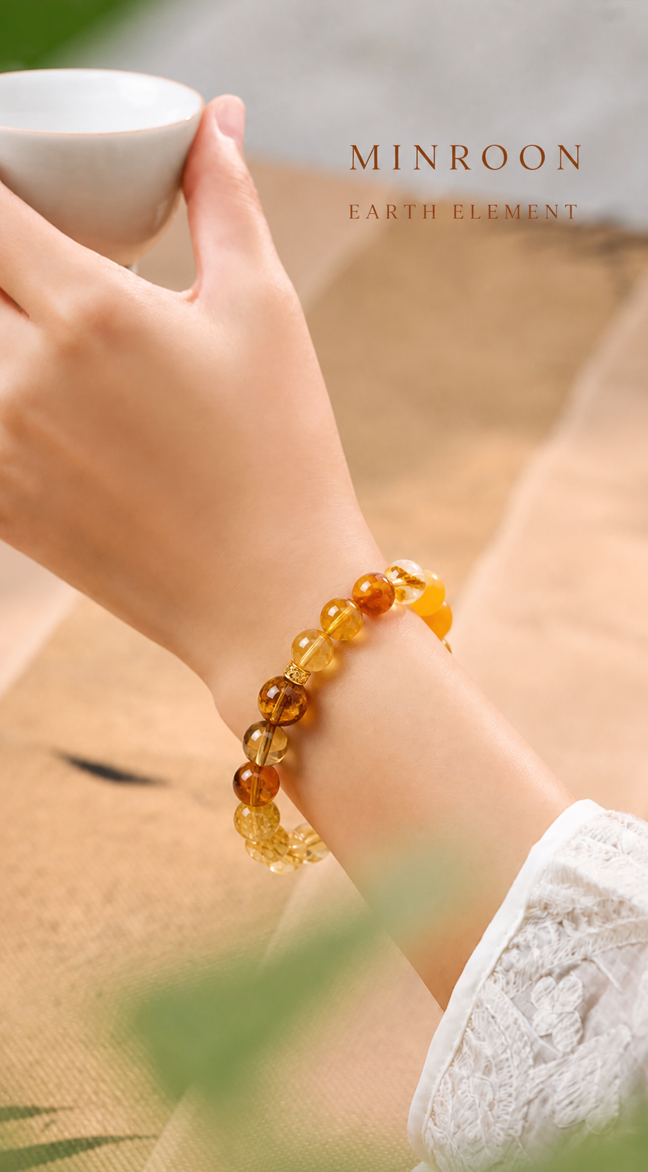 MINROON Earth Element crystal bracelet worn on wrist