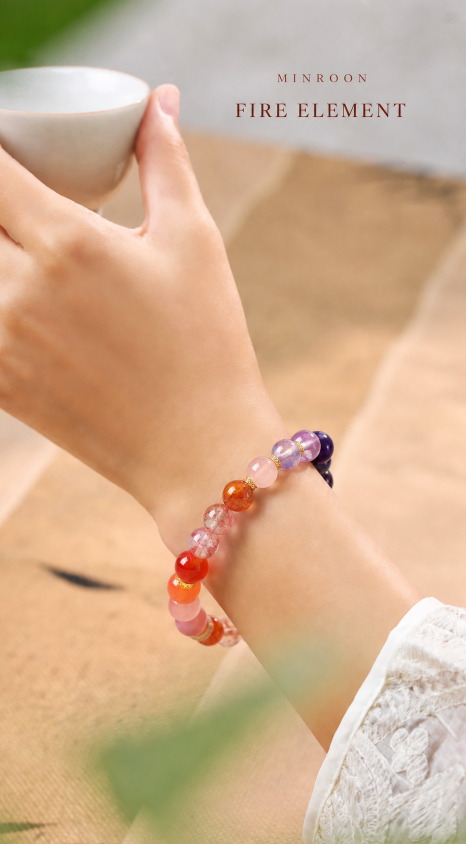 MINROON Fire Element crystal bracelet worn on wrist