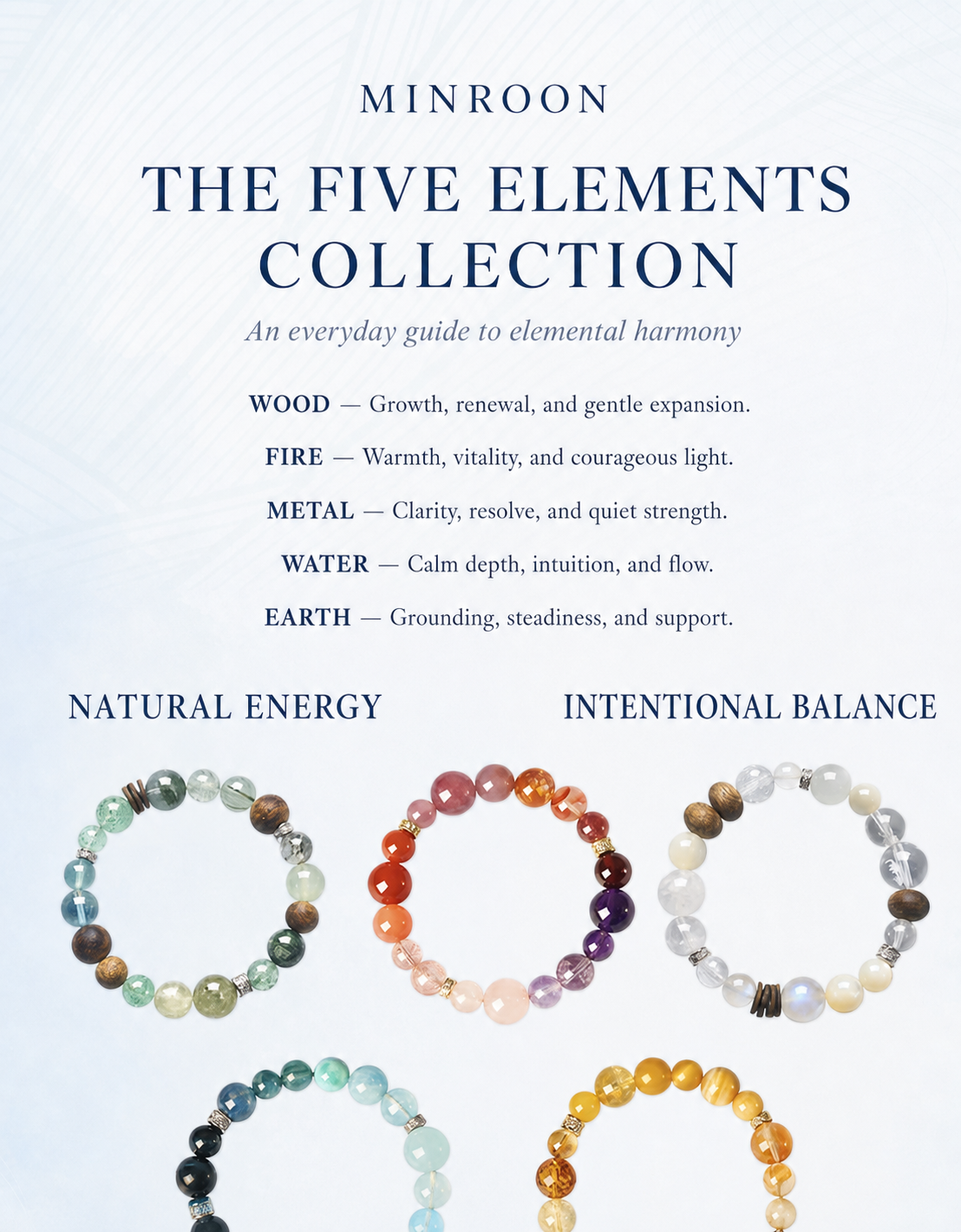 MINROON Five Elements crystal bracelet collection guide