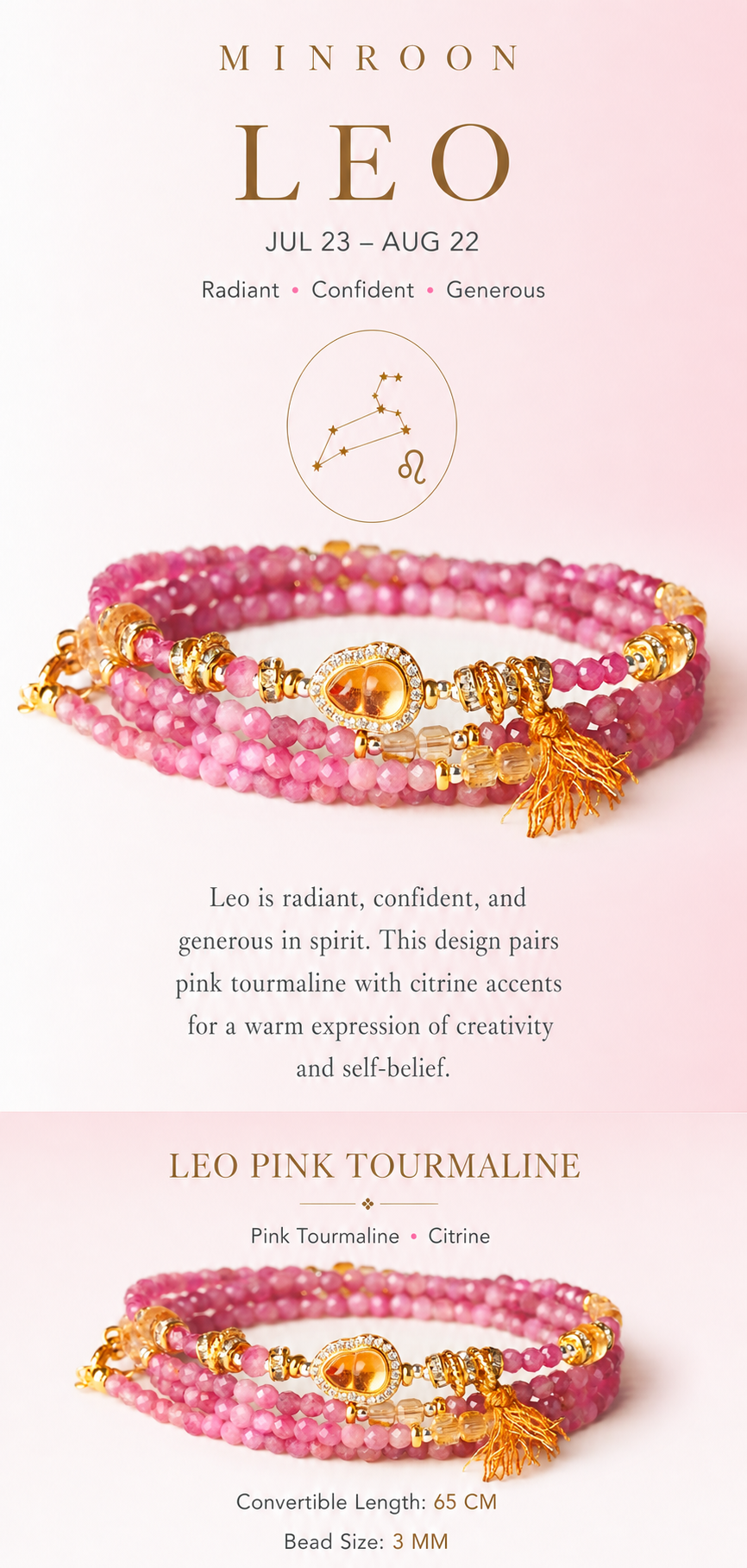 Leo Pink Tourmaline Zodiac Bracelet story and specifications