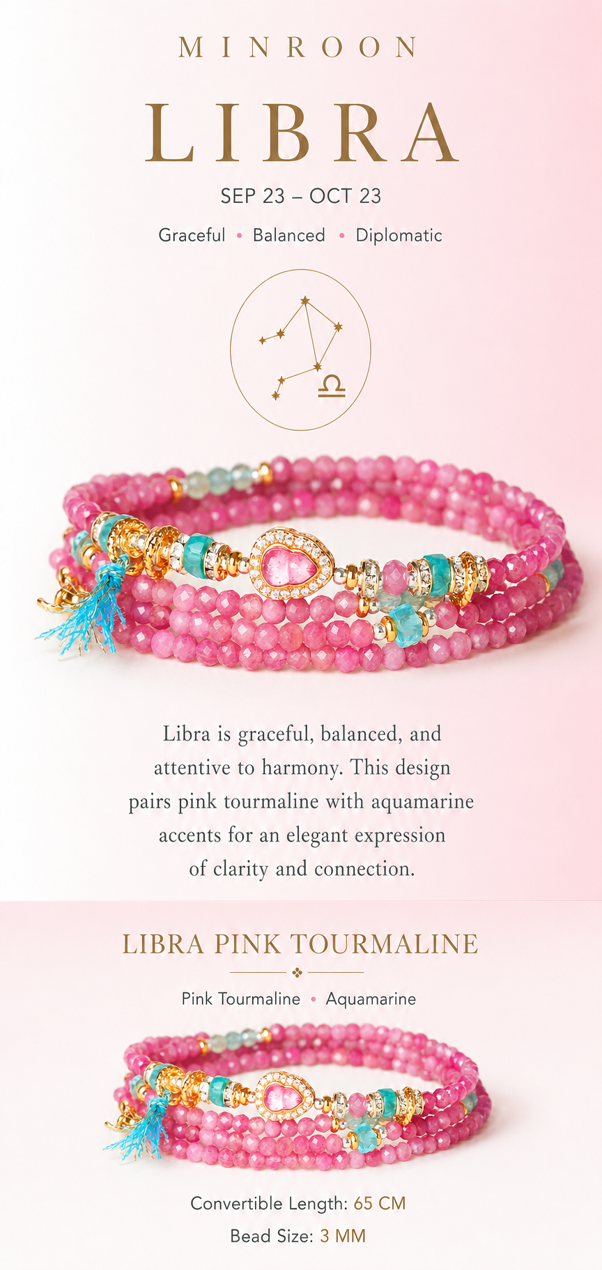 Libra Pink Tourmaline Zodiac Bracelet story and specifications