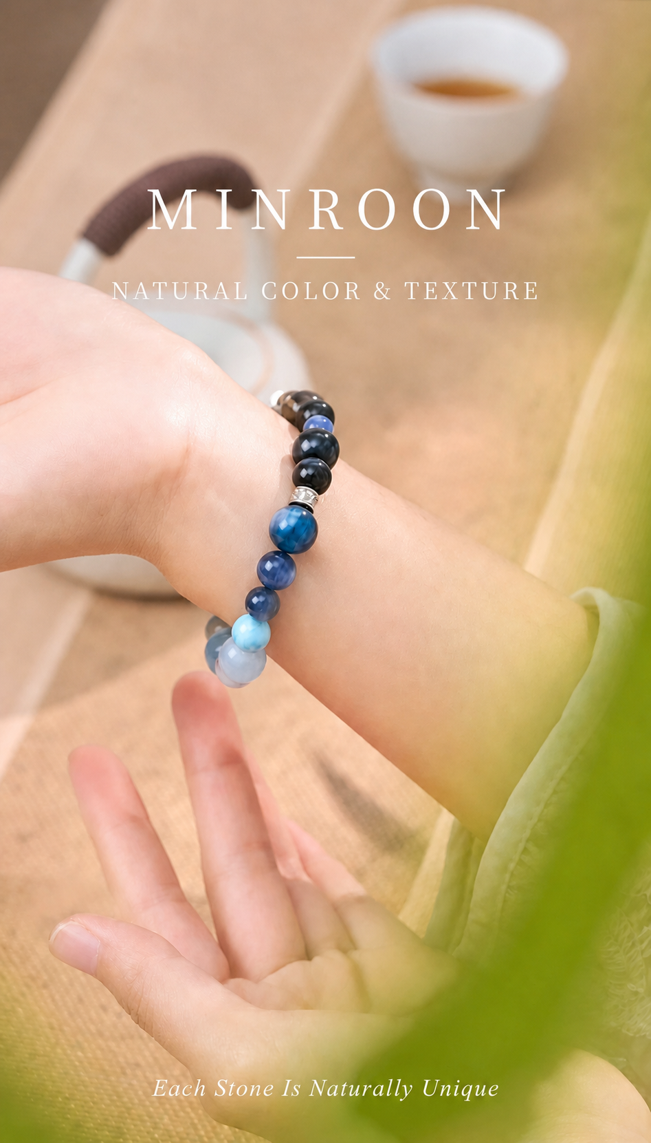 MINROON Water Element bracelet natural color and texture close-up